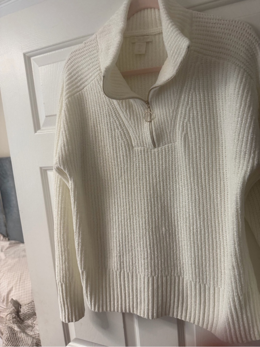Christian Siriano Cream Ribbed Half-Zip Turtleneck Sweater - Picture 3 of 6
